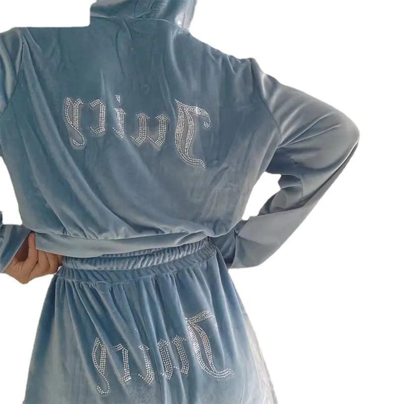 Fashion Rhinestone Velour Tracksuit