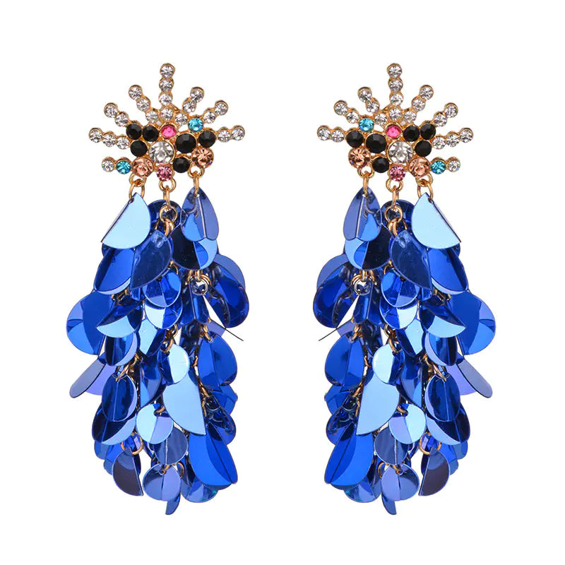 Luxury Sequin Tassel Earrings with Rhinestone Studs