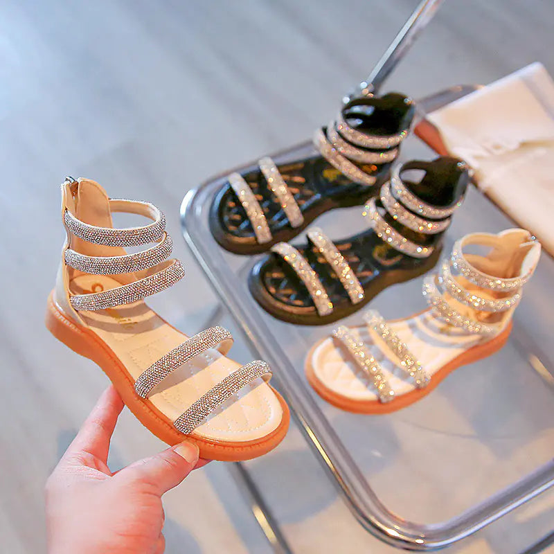 Girls' Fashionable Summer Sandals with Rhinestones - Comfort Gift Box