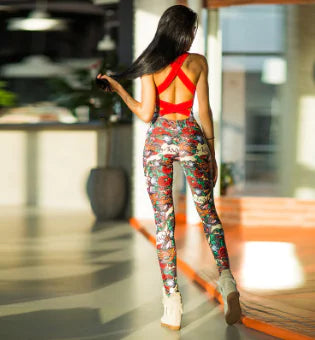 Printed Jumpsuit Yoga Set with Floral Design
