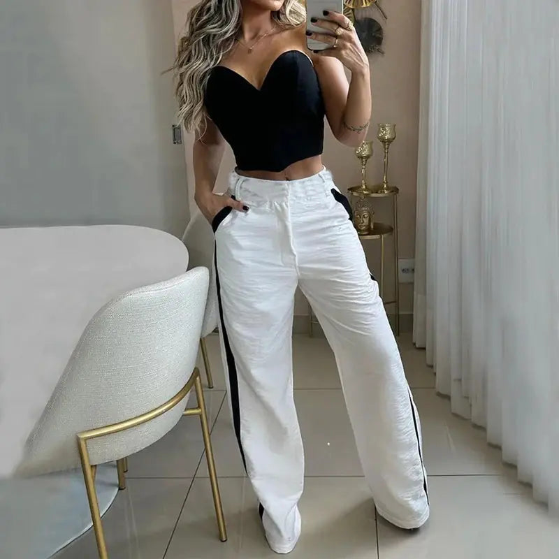 Summer Fashion Stylish Crop Top and High-Waist Pants Set
