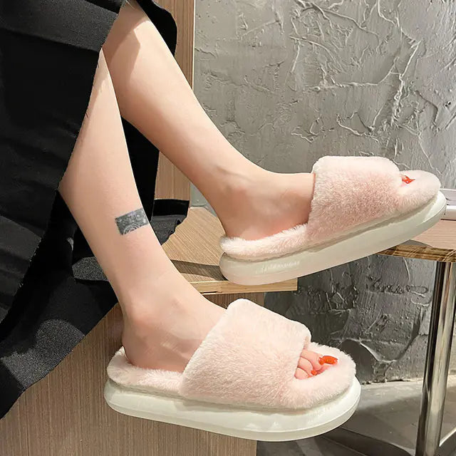 Furry Winter Slippers for Women - Non-Slip Indoor Shoes