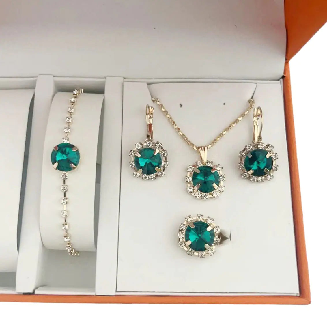 Fashion Crystal Jewelry Set: Necklace, Earrings, Rings, Bracelet