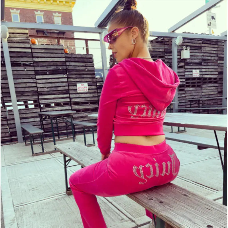 Fashion Rhinestone Velour Tracksuit