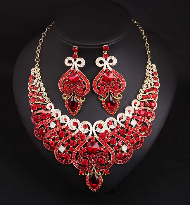Luxury Rhinestone Necklace and Earring Set for Brides