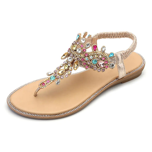 Colorful Rhinestone Flat Sandals with Round Toe