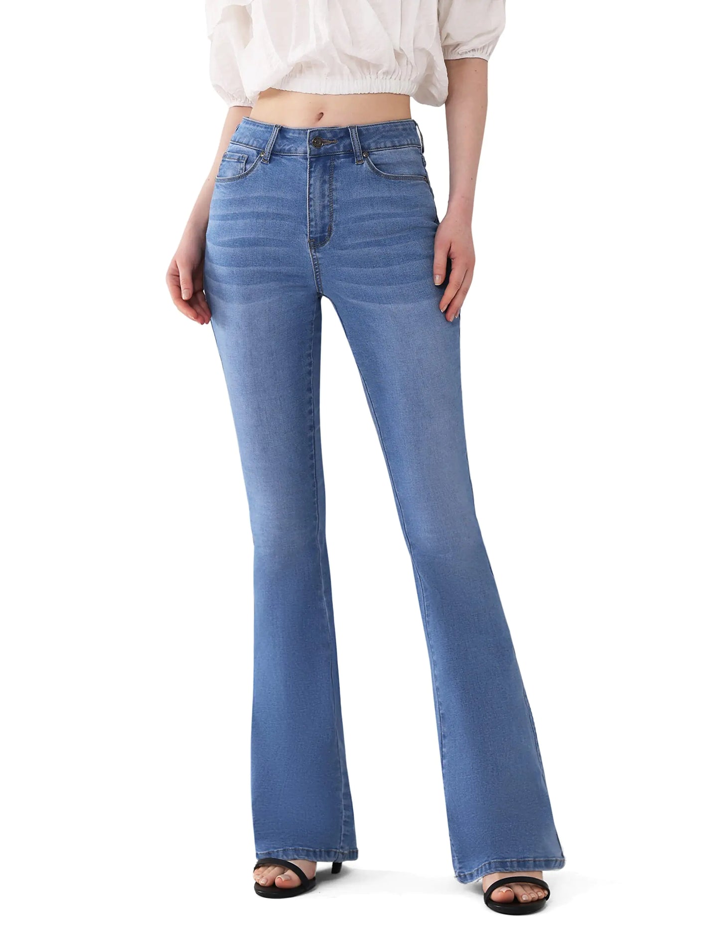 Womens Totally Shaping Curvy Strtchy Bootcut Flare Denin Jeans (Light Blue 8 Short)