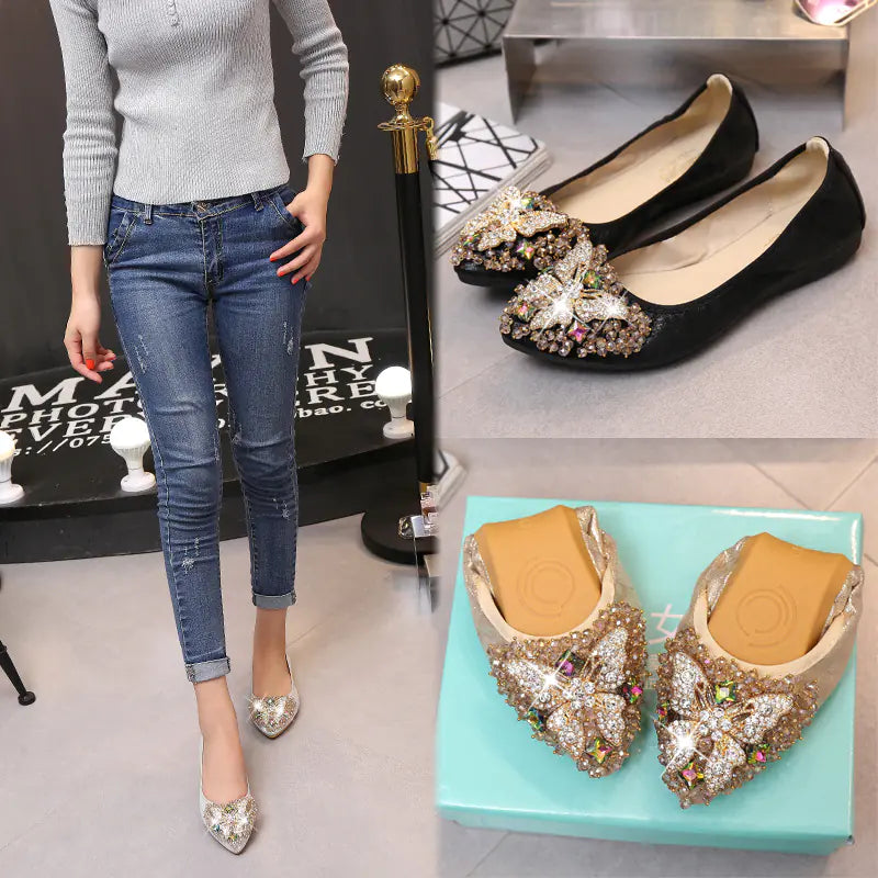 Pointed Toe Rhinestone Flats