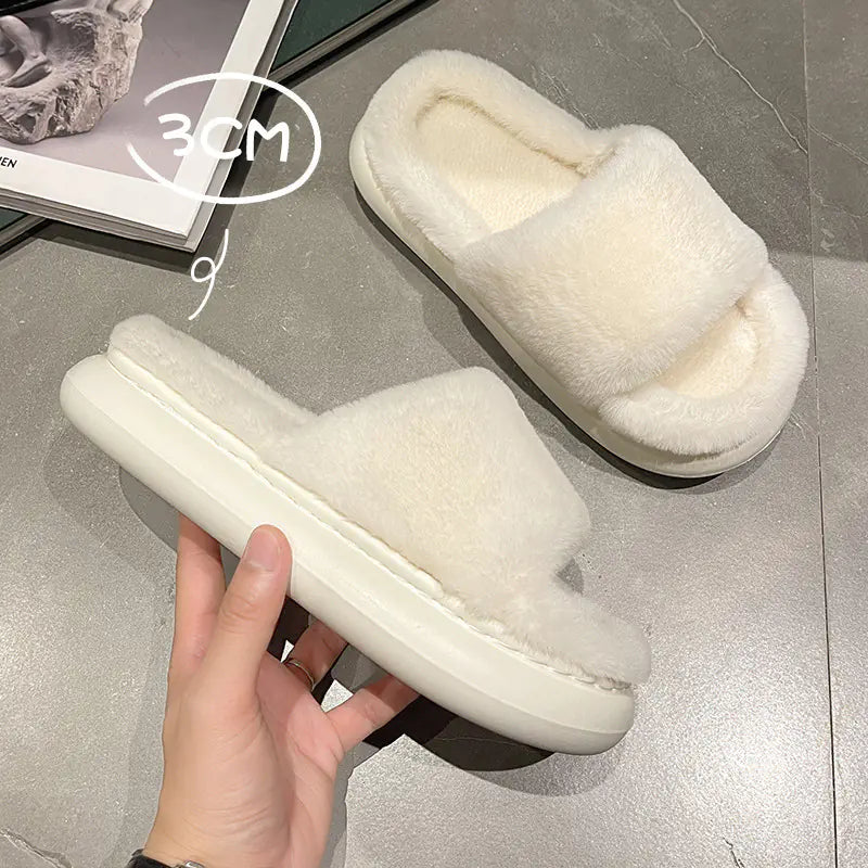 Furry Winter Slippers for Women - Non-Slip Indoor Shoes