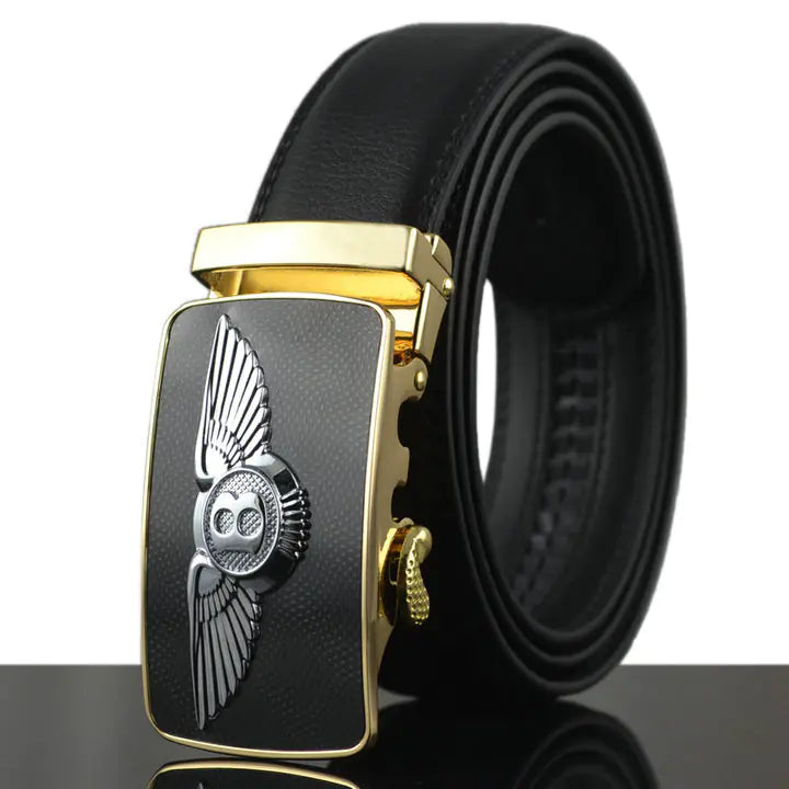 Automatic Buckle Leather Belt for Men with Card Slot