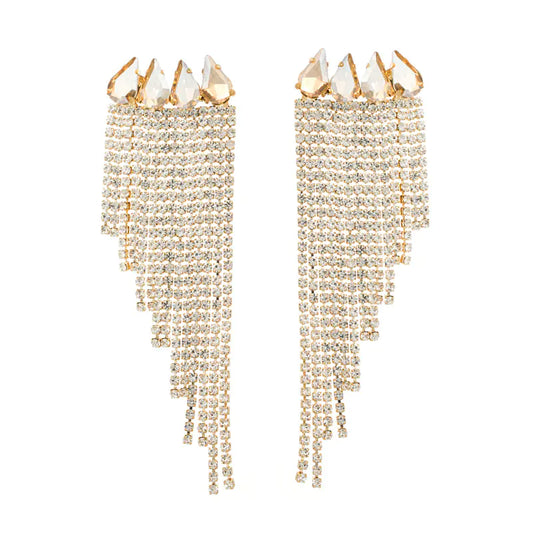 Exaggerated Luxury 925 Silver Rhinestone Tassel Earrings