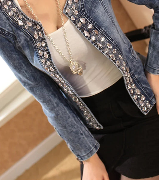Vintage Rhinestone-Embellished Denim Jacket for Women