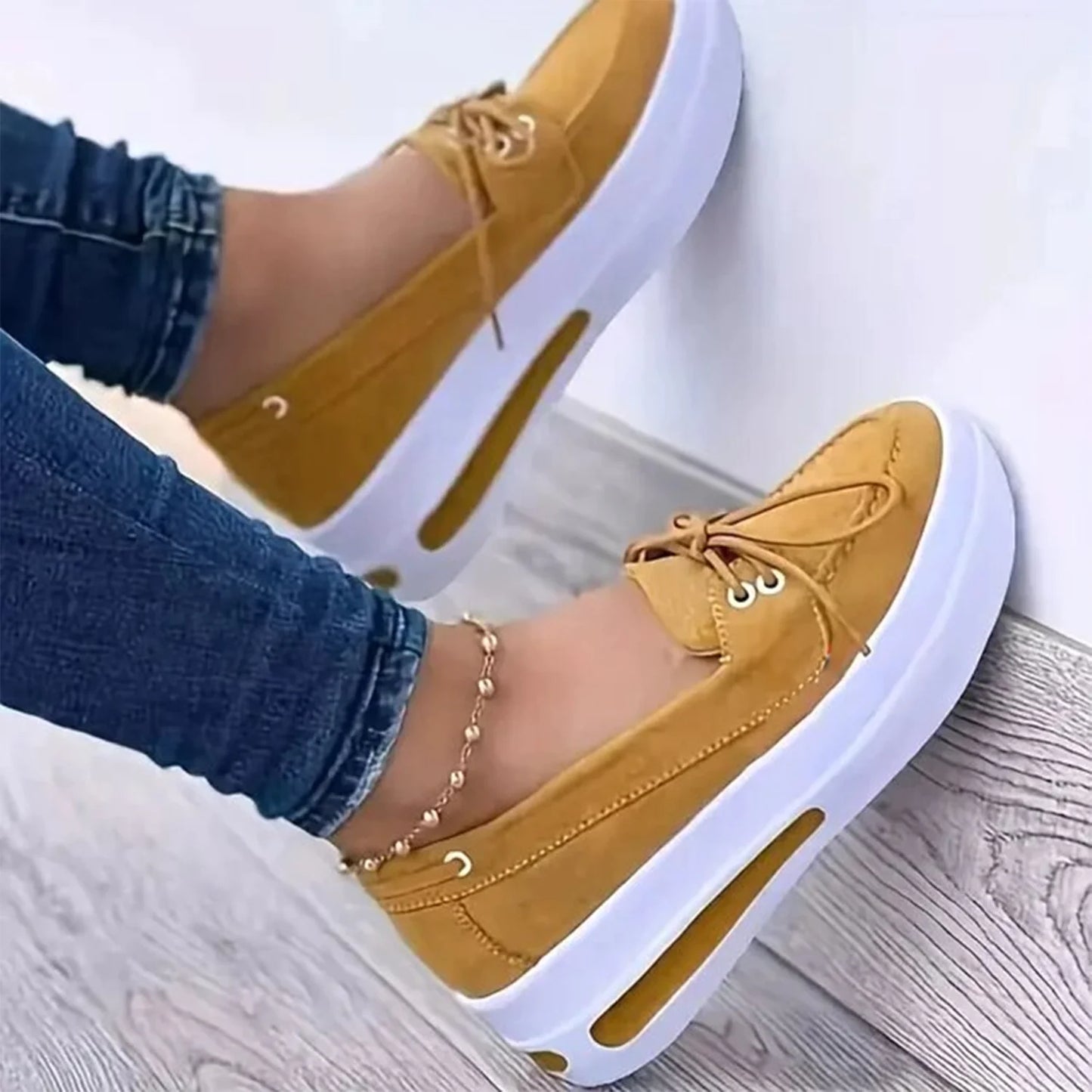 Women Block Shoes Slip On Closed Toe Platform Flat Wedge Casual Lace Up Sneakers