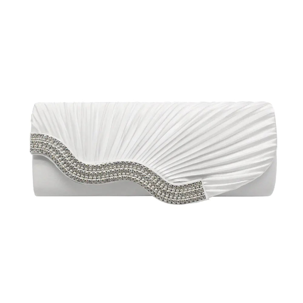 Rhinestone Pleated Satin Clutch Bag for Women