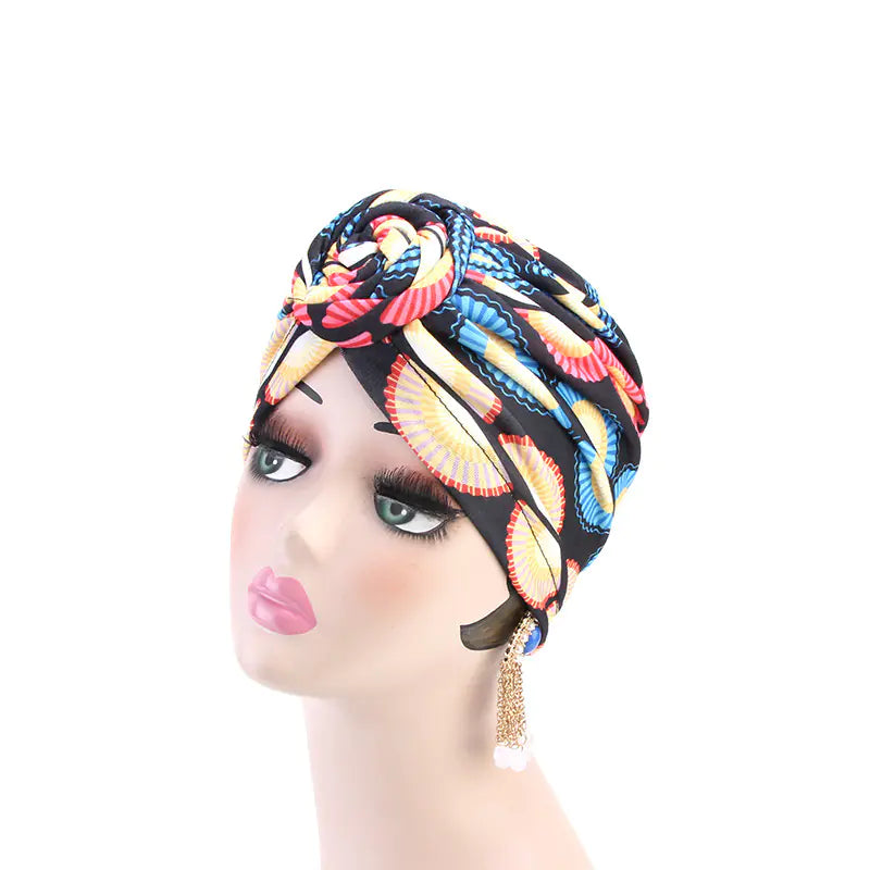 Ethnic Swirl Knotted Headscarf Hat, African Fashion Hat