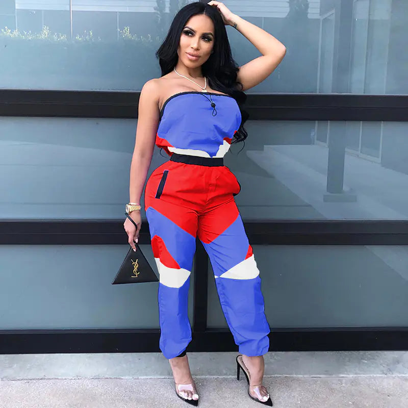 Color Block Sexy Strapless Jumpsuit