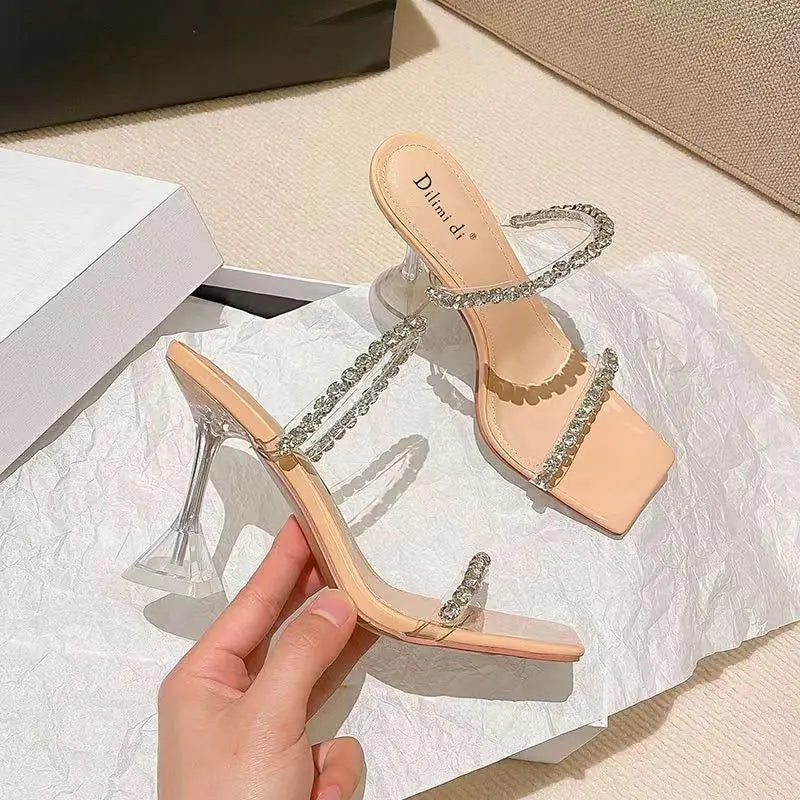 Summer Rhinestone High Heel Transparent Sandals