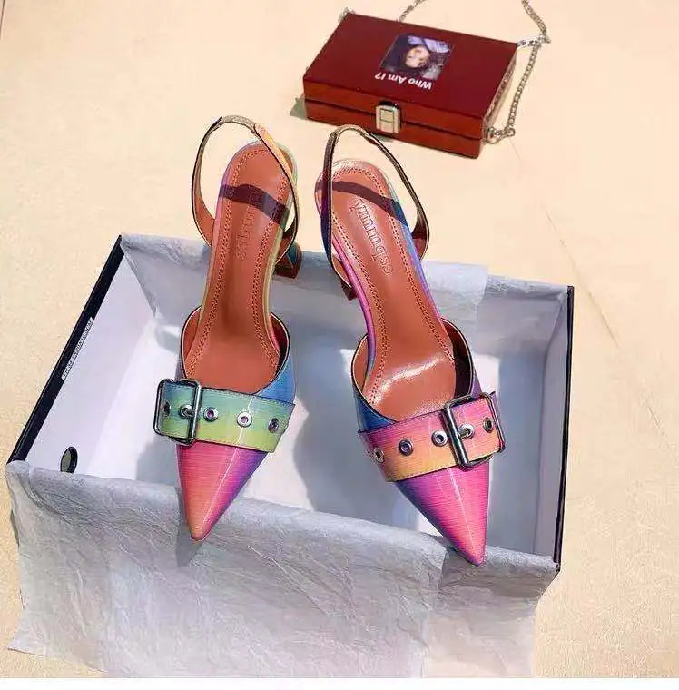 Pointed Rhinestone High Heels with Backless Design