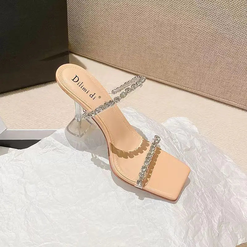 Summer Rhinestone High Heel Transparent Sandals