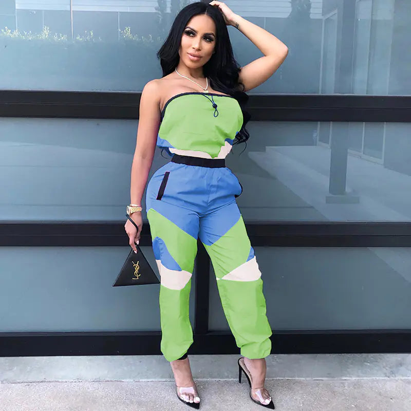 Color Block Sexy Strapless Jumpsuit