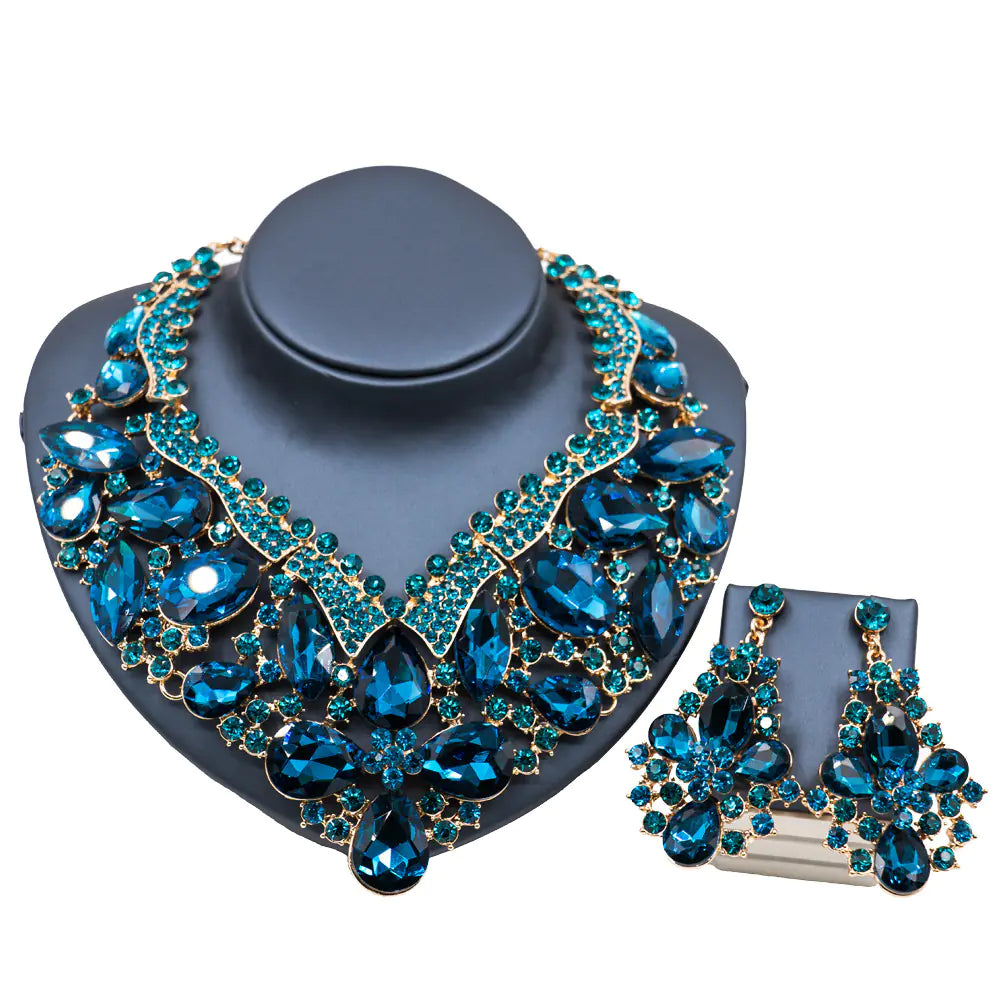Exquisite Colorful Glass Rhinestone Wedding Jewelry Set