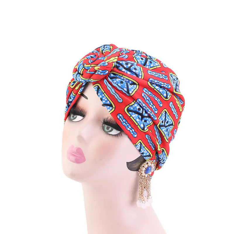 Ethnic Swirl Knotted Headscarf Hat, African Fashion Hat