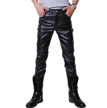 Men's Leather Casual Pants with Bronzing Performance