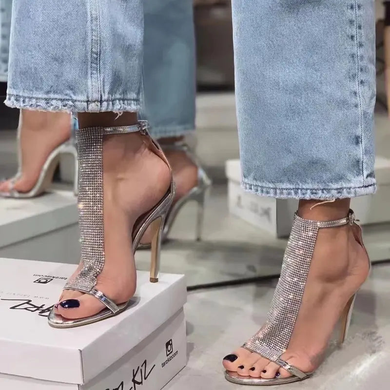 Rhinestone Buckle Stiletto High Heels for Women
