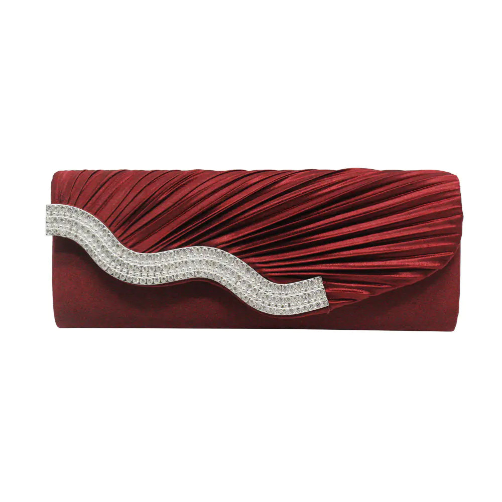 Rhinestone Pleated Satin Clutch Bag for Women