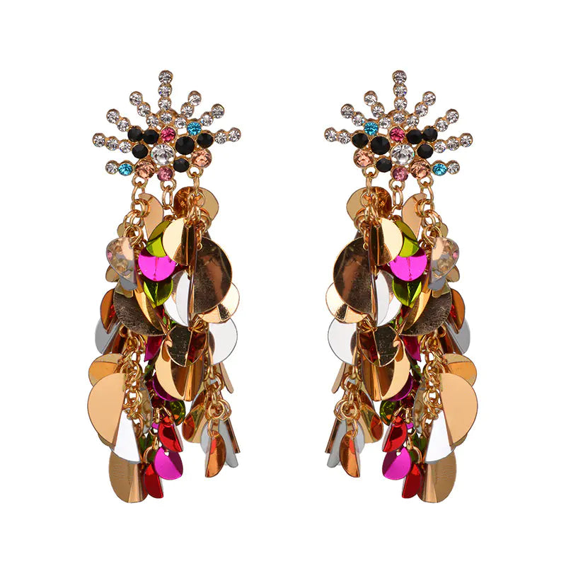 Luxury Sequin Tassel Earrings with Rhinestone Studs