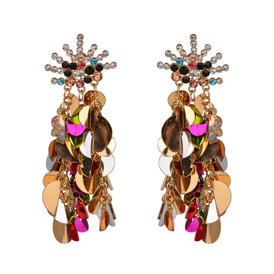 Luxury Sequin Tassel Earrings with Rhinestone Studs