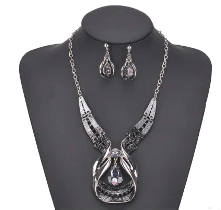 Geometric Rhinestone Ear Cuff and Necklace Set