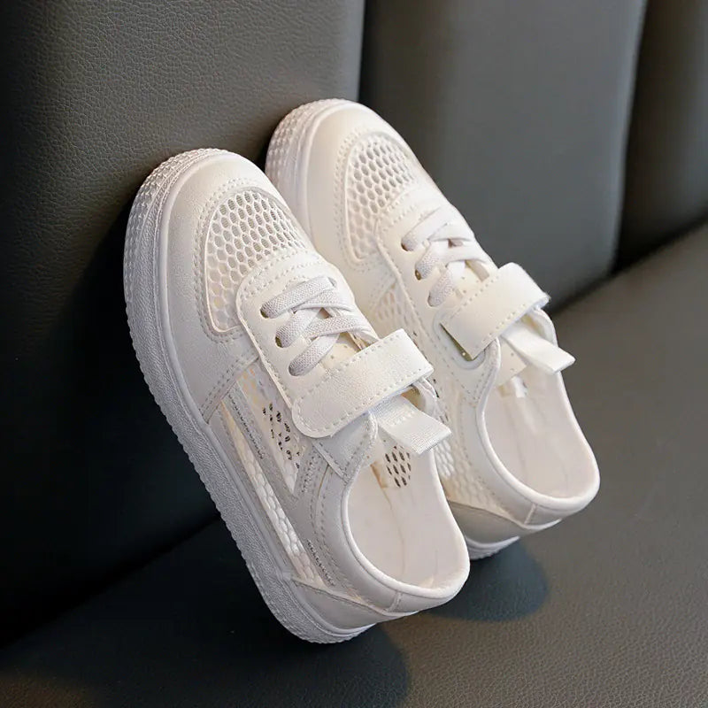 Breathable Mesh White Shoes for Boys (Ages 7-12)