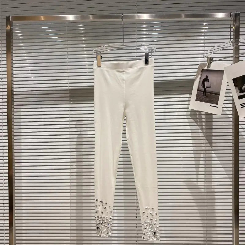 Heavy Industry Rhinestone Beaded Slim Leggings for Women