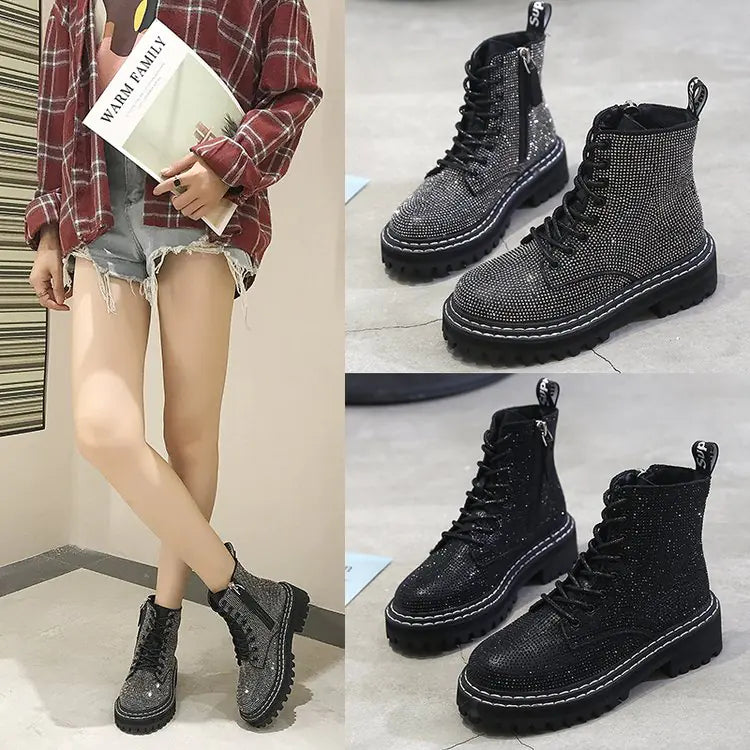 Stylish Rhinestone Short Ankle Boots for Women