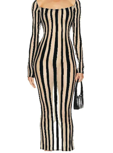 Mesh Striped Slim Fit Dress