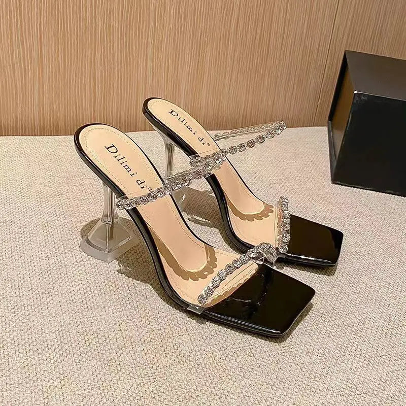 Summer Rhinestone High Heel Transparent Sandals