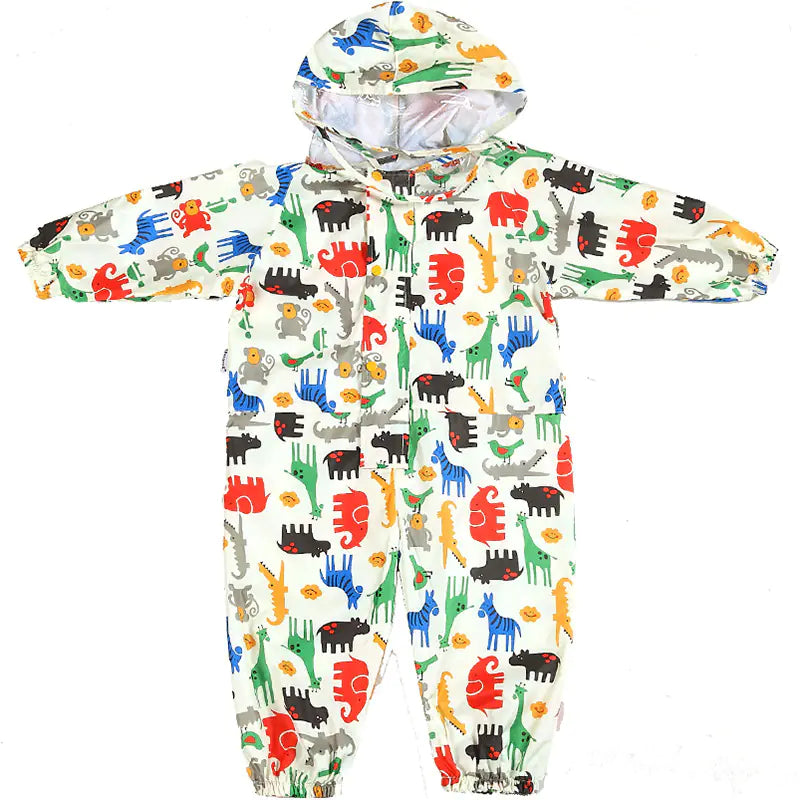 Kids Waterproof Hooded Cartoon Jumpsuit Raincoat