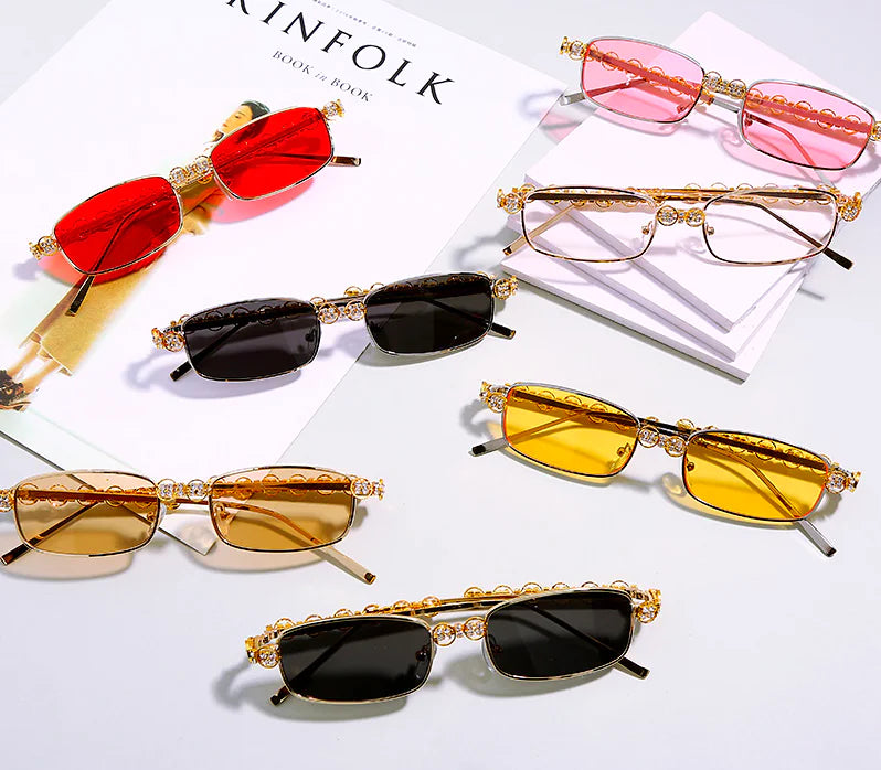 Luxury Square Rhinestone Glasses with Metal Frame