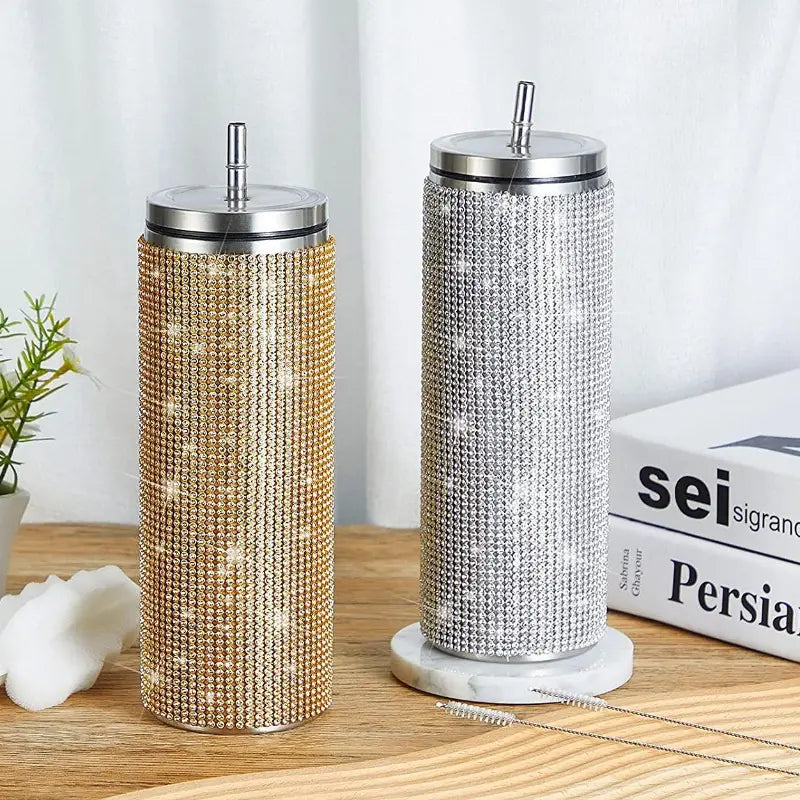 Rhinestone Bling Stainless Steel Tumbler with Straw