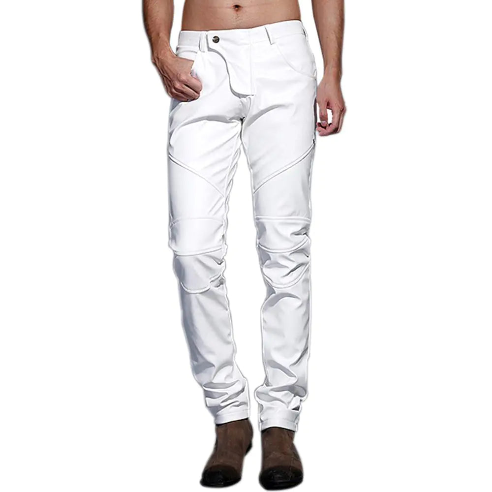Men's Slim-Fit Spliced Leather Pants