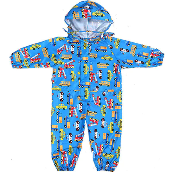 Kids Waterproof Hooded Cartoon Jumpsuit Raincoat