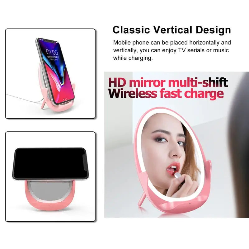 Portable Stand Mirror with Light and Wireless Charger - Comfort Gift Box
