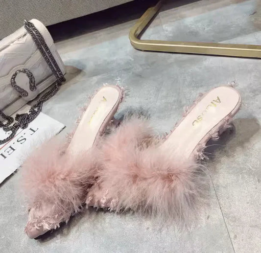 Pointed Toe Stiletto Furry Single Shoes for Women